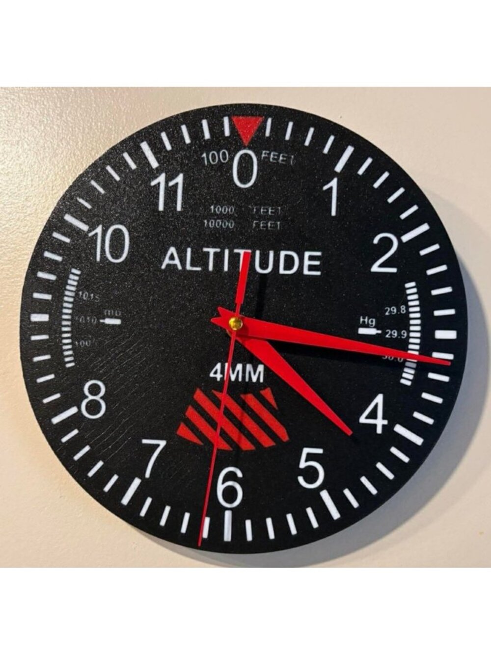 Trintec Replica Aviation Altimeter 10" Round 3D Printed Retro Wall Clock